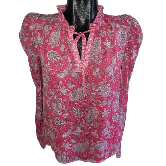 Cupcakes and Cashmere Pink Paisley Puff Sleeve Blouse S - Picture 2 of 7